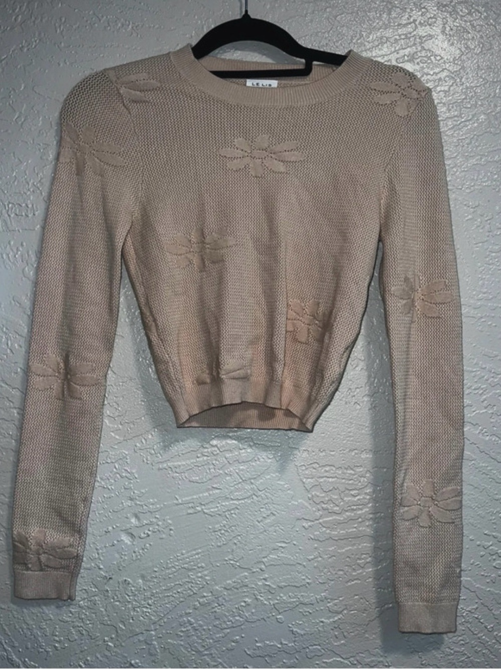 Le Lis Beige Floral Textured Crew Neck Sweater